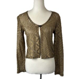 Vtg Be Smart 90s Y2K Gold Lace Cardigan No Sz Tag S EST Fairy Grunge Festival